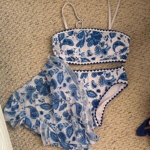 Blue and White Floral Bikini Set